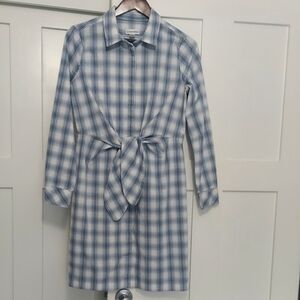 Calvin Klein Shirtdress Midi Button Down White Blue Stripes 8